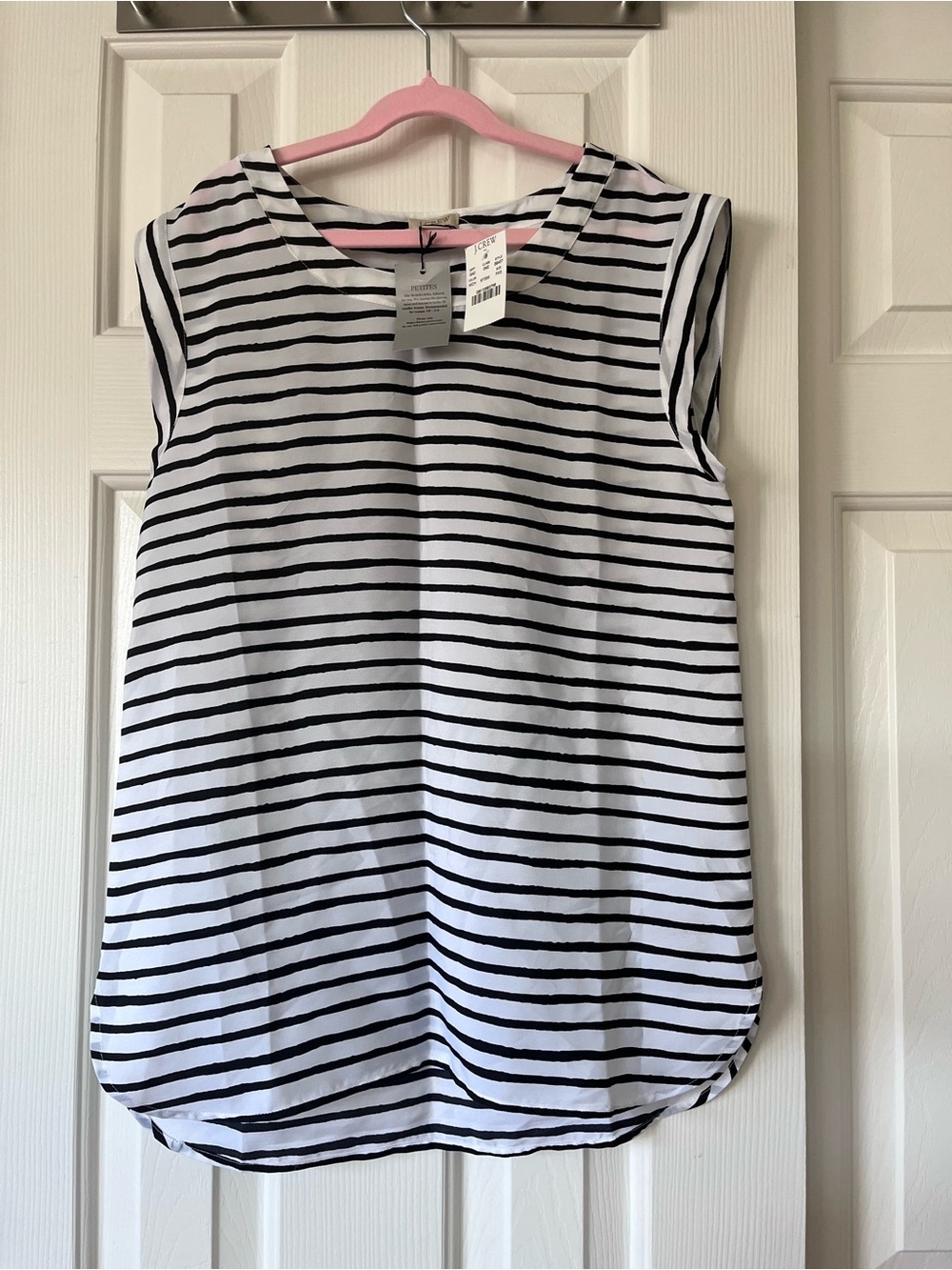 J. Crew Black and White Striped Cap-Sleeve Tank Top, PXS, NWT